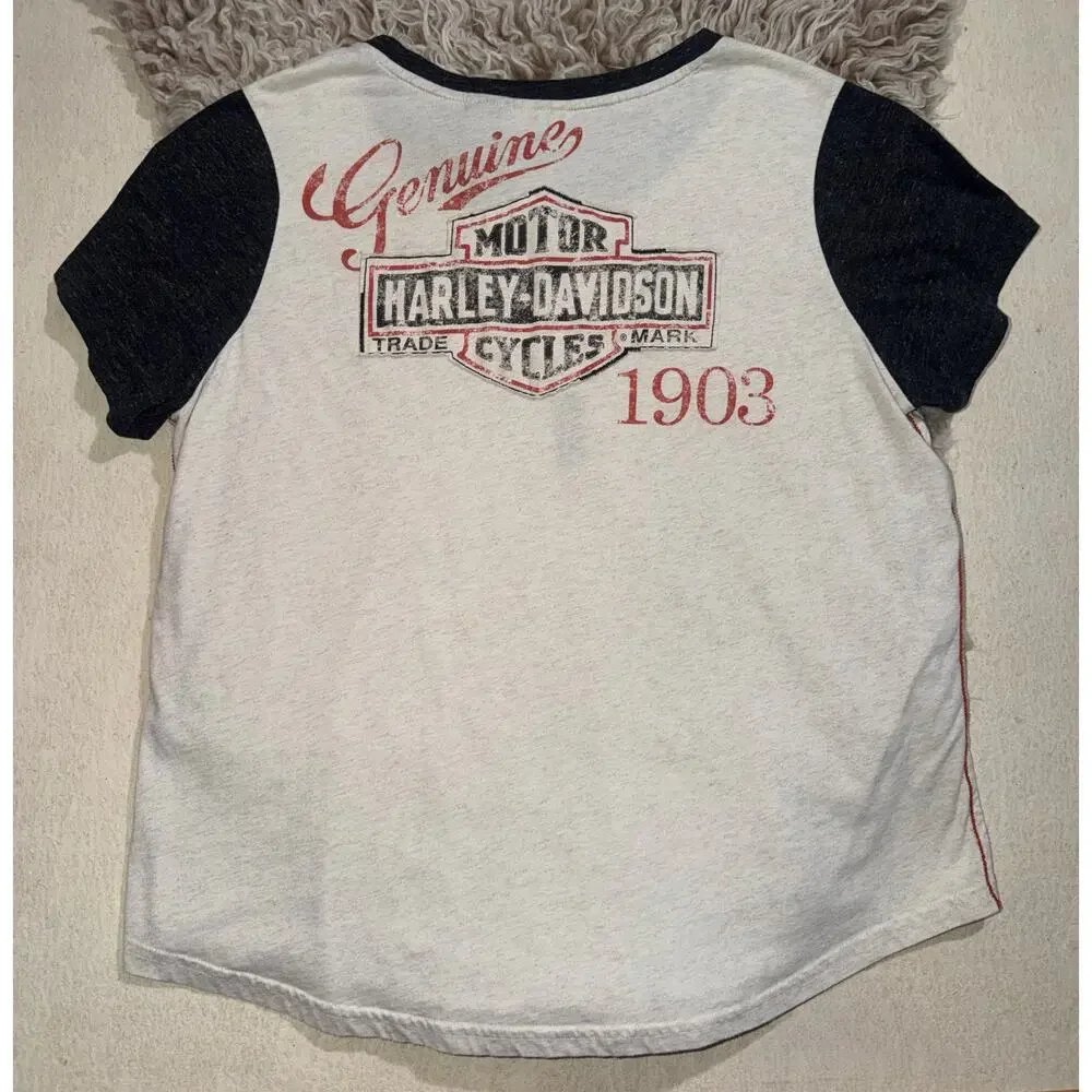 Harley Davidson women’s vintage cream & black short sleeve top - Picture 14 of 16